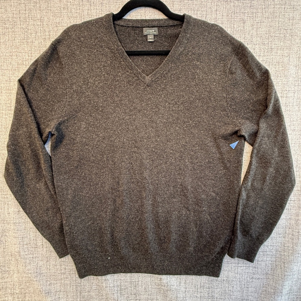 J.Crew Mens Italian Cashmere V-Neck Sweater Charcoal Grey Heather Medium